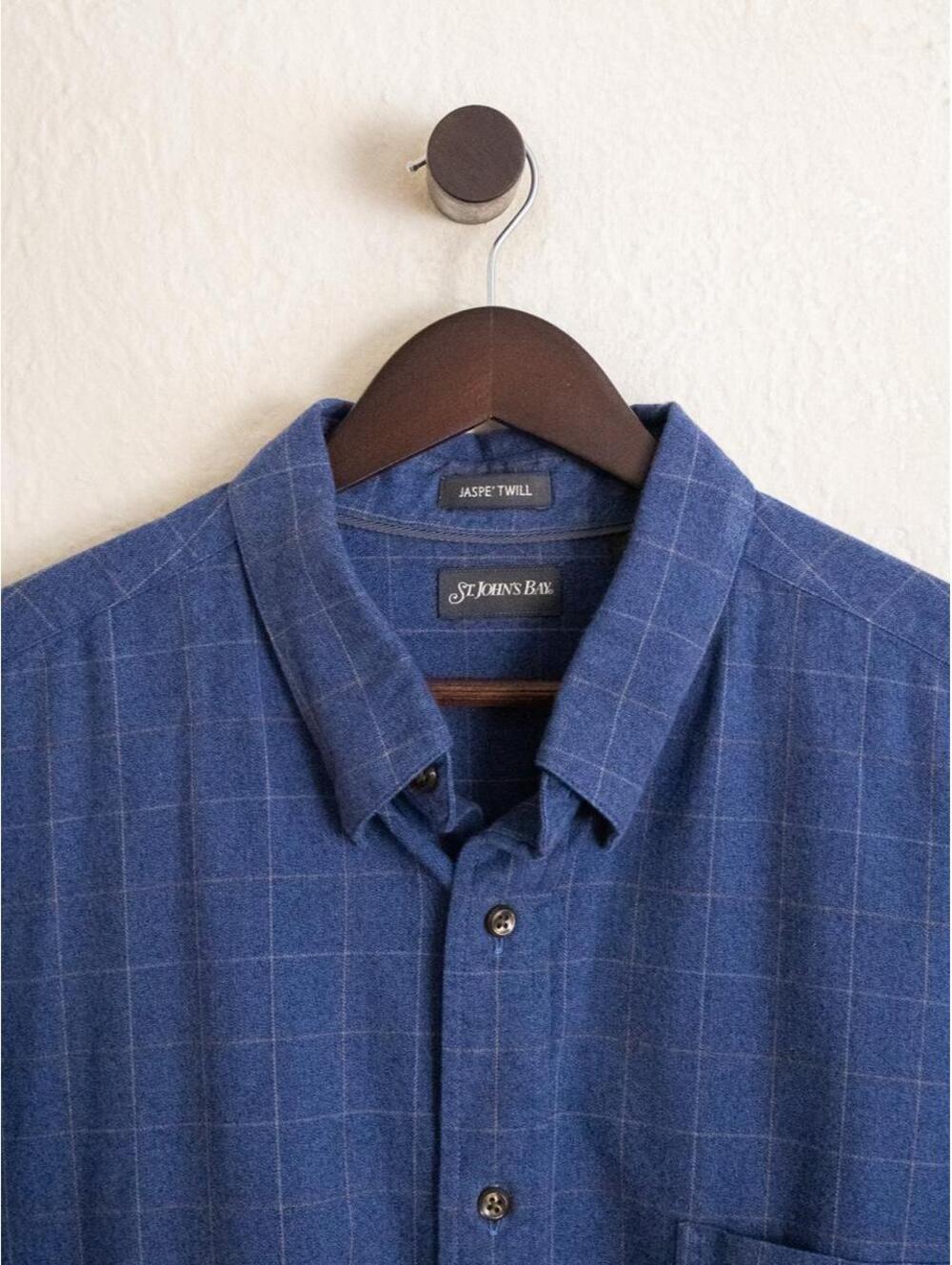 St. John’s Bay Jaspe Twill Blue Windowpane Shirt